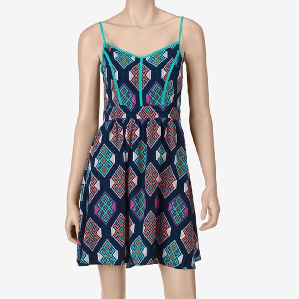 Blue/Mint Mosaic Piping Dress